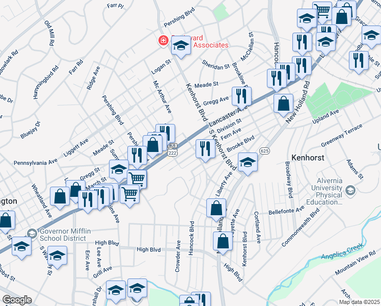 map of restaurants, bars, coffee shops, grocery stores, and more near 1405 Fern Avenue in Reading