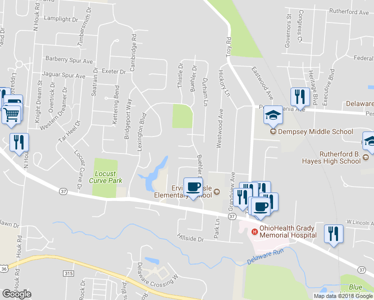 map of restaurants, bars, coffee shops, grocery stores, and more near 213 Pinoak Court in Delaware