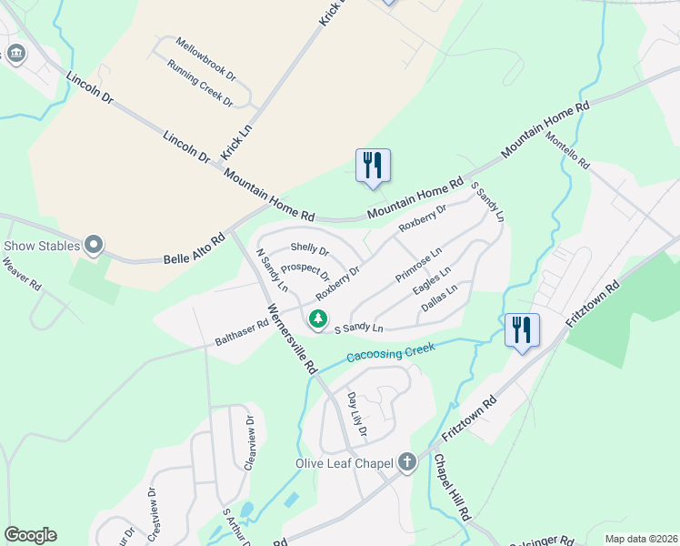 map of restaurants, bars, coffee shops, grocery stores, and more near 16 Prospect Drive in Sinking Spring