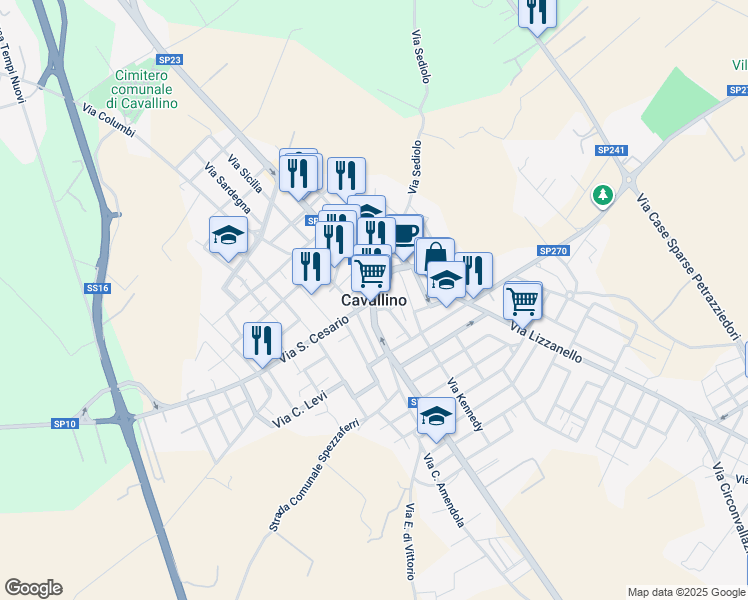 map of restaurants, bars, coffee shops, grocery stores, and more near in Cavallino