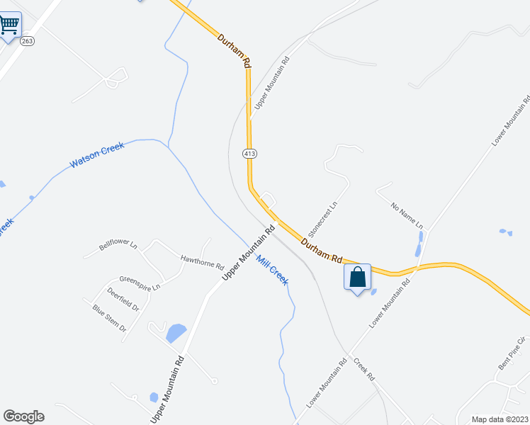 map of restaurants, bars, coffee shops, grocery stores, and more near 2032 Durham Road in New Hope