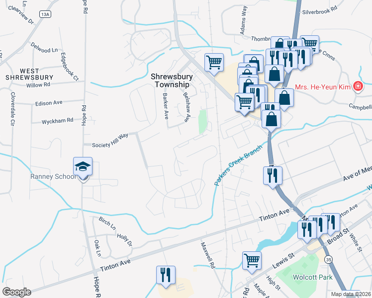 map of restaurants, bars, coffee shops, grocery stores, and more near 362 Crawford St in Eatontown