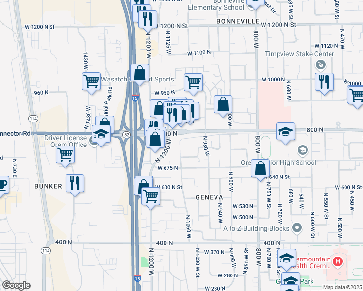 map of restaurants, bars, coffee shops, grocery stores, and more near 756 North 1060 West in Orem