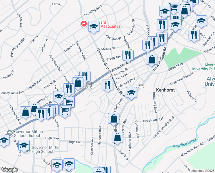 map of restaurants, bars, coffee shops, grocery stores, and more near 1334 Fern Avenue in Reading