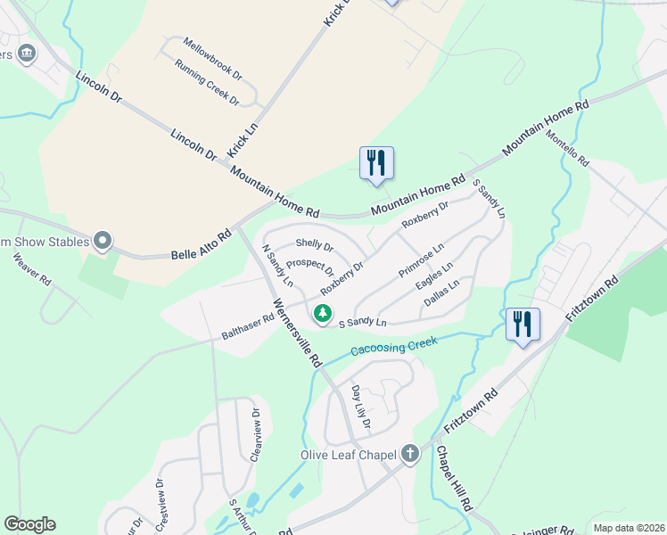 map of restaurants, bars, coffee shops, grocery stores, and more near 16 Prospect Dr in Sinking Spring