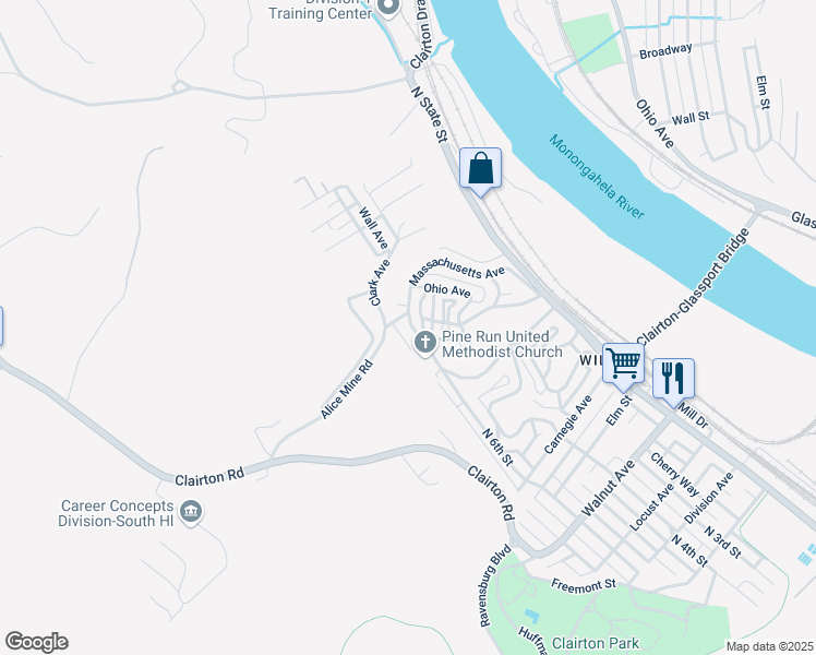 map of restaurants, bars, coffee shops, grocery stores, and more near 1035 North 6th Street in Clairton