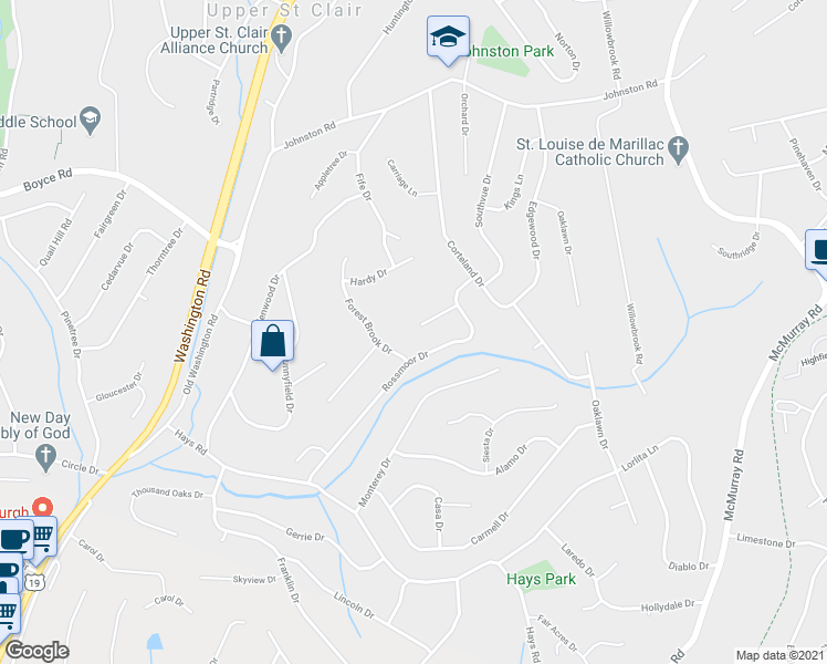 map of restaurants, bars, coffee shops, grocery stores, and more near 300 Brookhaven Lane in Pittsburgh