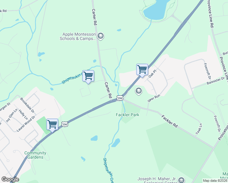 map of restaurants, bars, coffee shops, grocery stores, and more near 6 Carter Road in Princeton