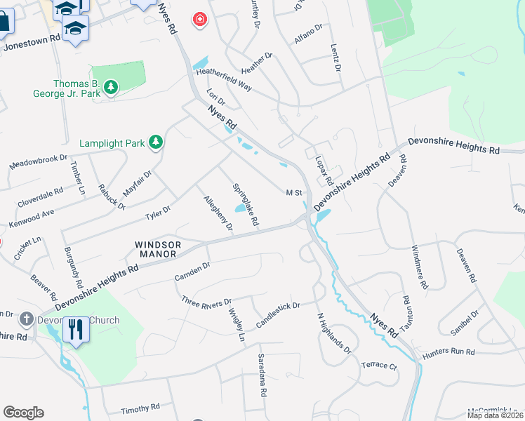map of restaurants, bars, coffee shops, grocery stores, and more near 465 Springlake Rd in Harrisburg