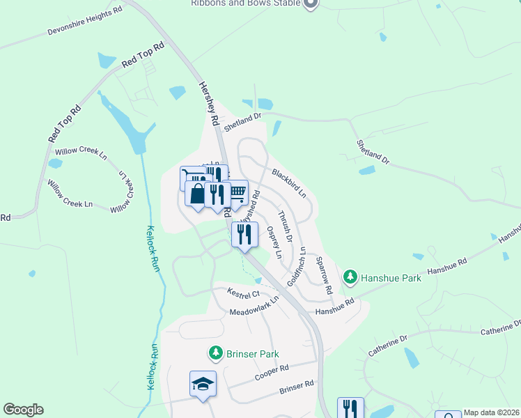 map of restaurants, bars, coffee shops, grocery stores, and more near 262 Osprey Lane in Hummelstown