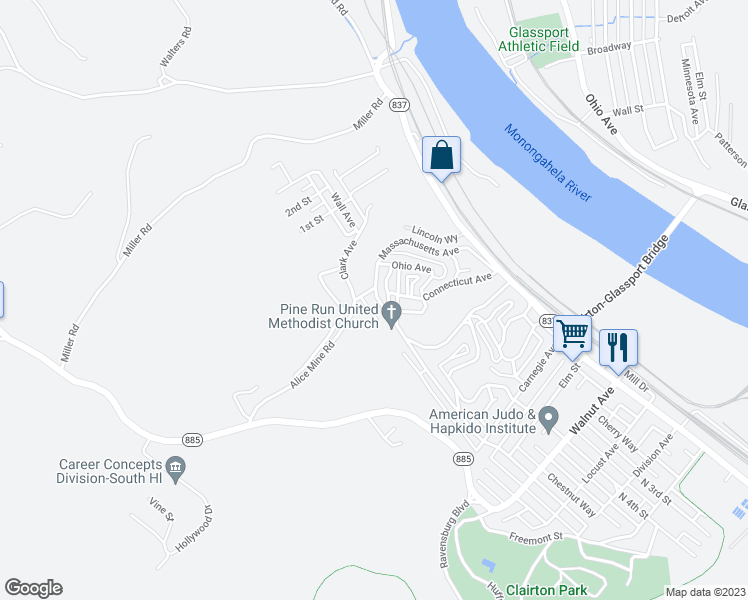 map of restaurants, bars, coffee shops, grocery stores, and more near 1037 North 6th Street in Clairton