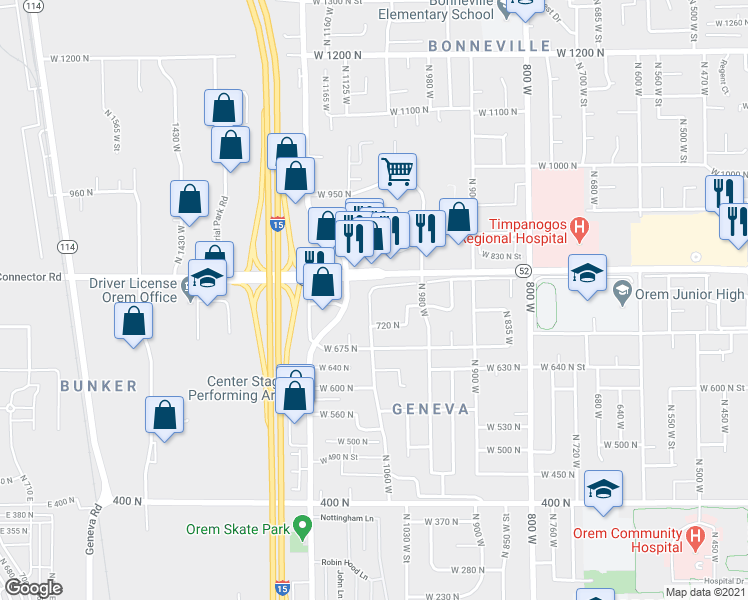 map of restaurants, bars, coffee shops, grocery stores, and more near 756 North 1060 West in Orem