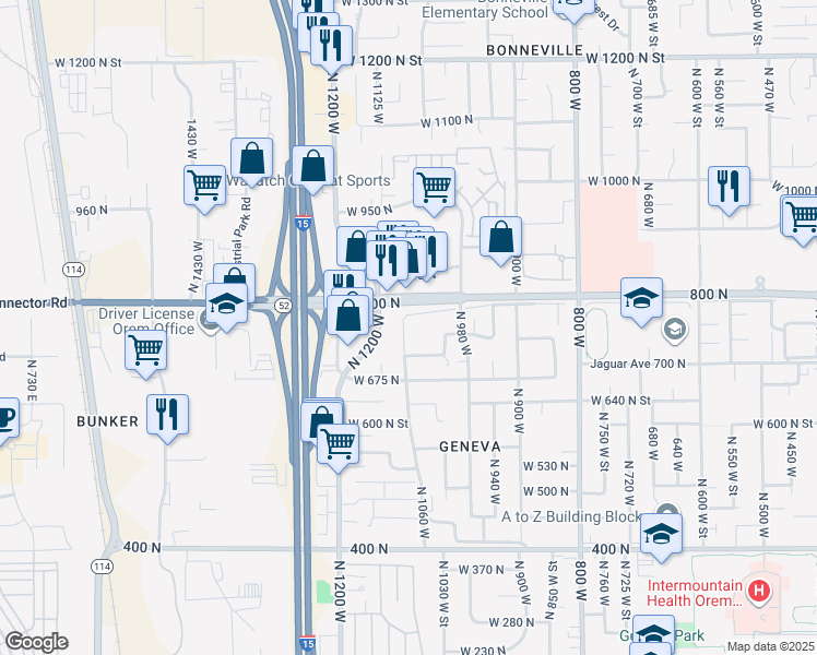 map of restaurants, bars, coffee shops, grocery stores, and more near 756 North 1060 West in Orem