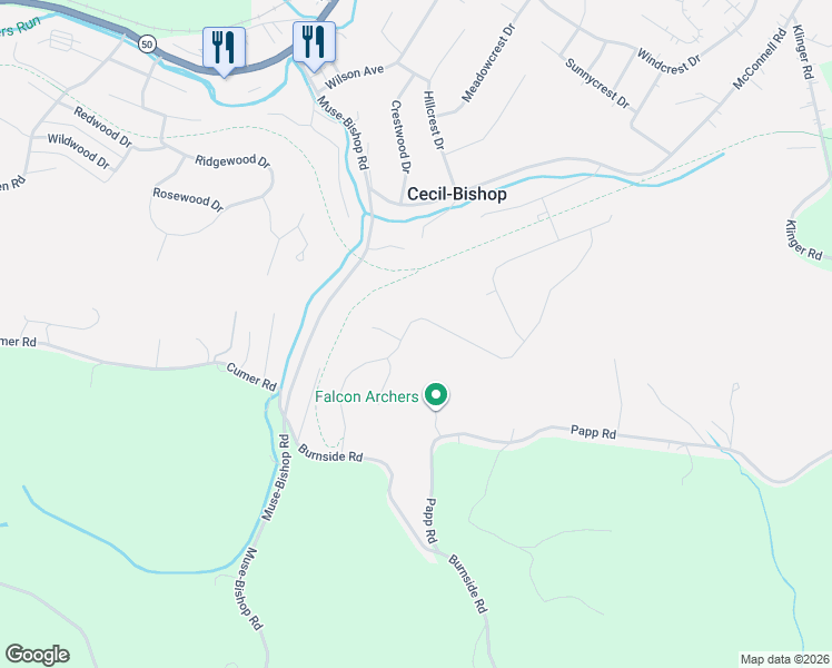 map of restaurants, bars, coffee shops, grocery stores, and more near 503 Dogwood Lane in McDonald