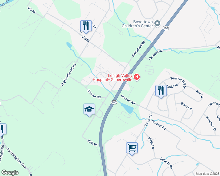 map of restaurants, bars, coffee shops, grocery stores, and more near 785 Sweinhart Road in Boyertown