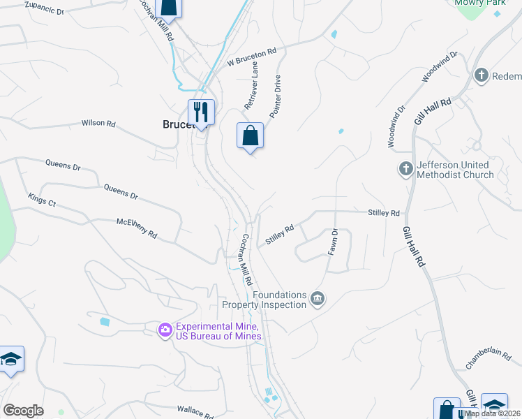 map of restaurants, bars, coffee shops, grocery stores, and more near 518 Stilley Road in Jefferson Hills