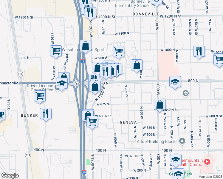 map of restaurants, bars, coffee shops, grocery stores, and more near 760 North 1060 West in Orem