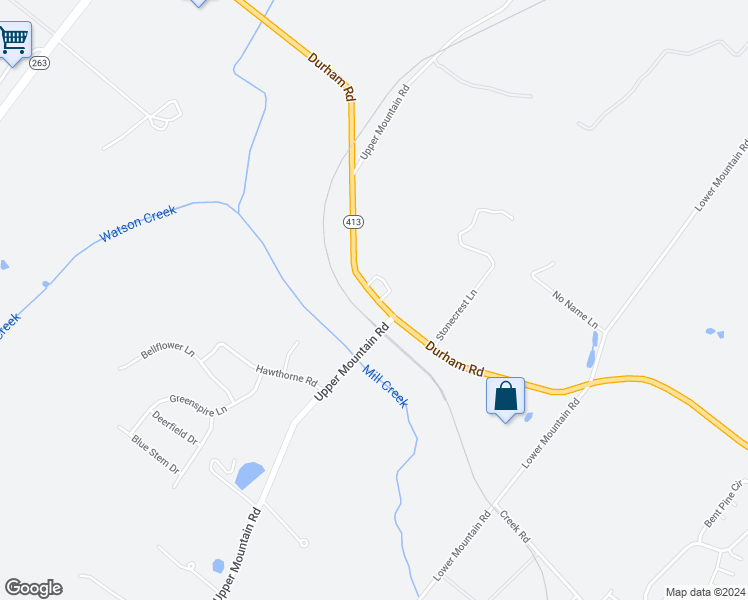 map of restaurants, bars, coffee shops, grocery stores, and more near 2040 Durham Road in New Hope