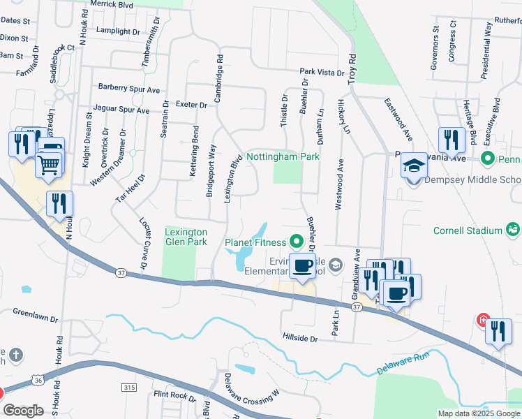 map of restaurants, bars, coffee shops, grocery stores, and more near 243 Pinoak Court in Delaware