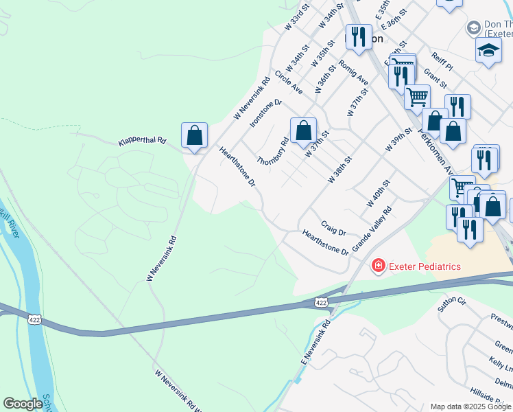 map of restaurants, bars, coffee shops, grocery stores, and more near 1 Clayborne Road in Reading