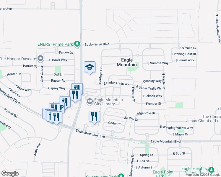 map of restaurants, bars, coffee shops, grocery stores, and more near 1805-5 East American Way in Eagle Mountain