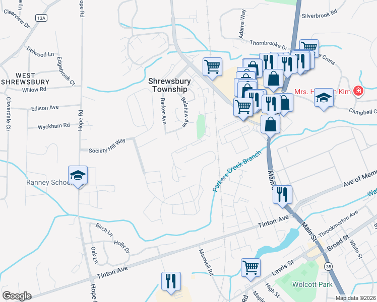 map of restaurants, bars, coffee shops, grocery stores, and more near 362 Crawford Street in Eatontown