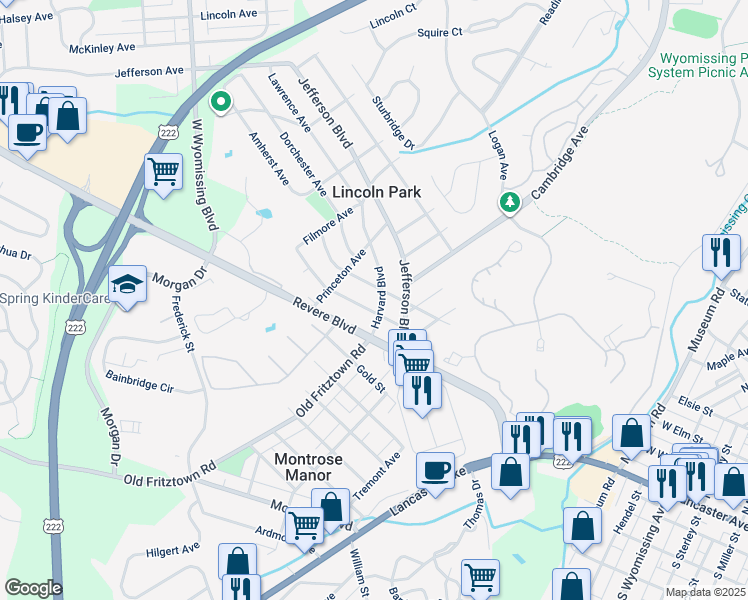 map of restaurants, bars, coffee shops, grocery stores, and more near 102 Harvard Boulevard in Reading