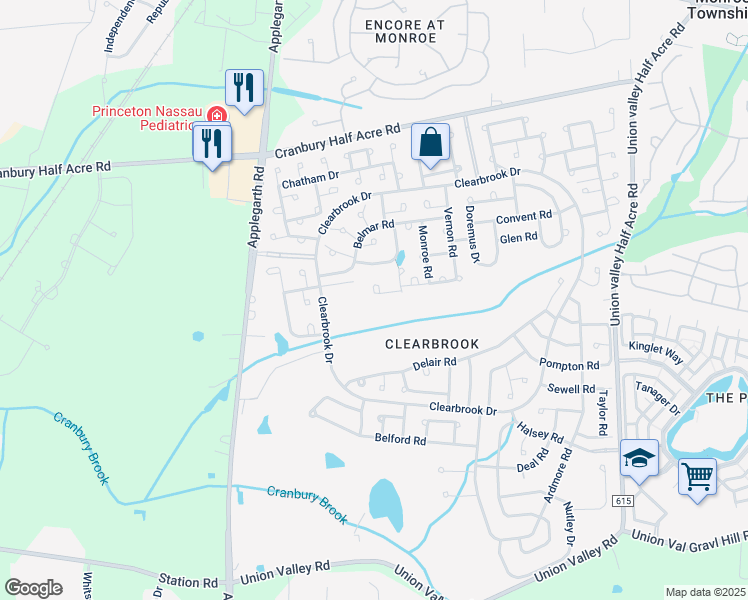 map of restaurants, bars, coffee shops, grocery stores, and more near 273 Corylus Plaza in Monroe Township