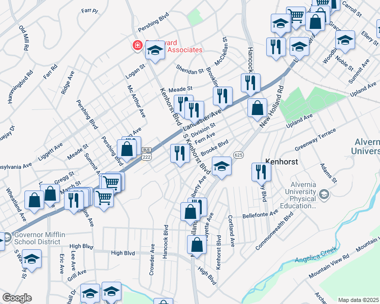 map of restaurants, bars, coffee shops, grocery stores, and more near 108 South Kenhorst Boulevard in Reading