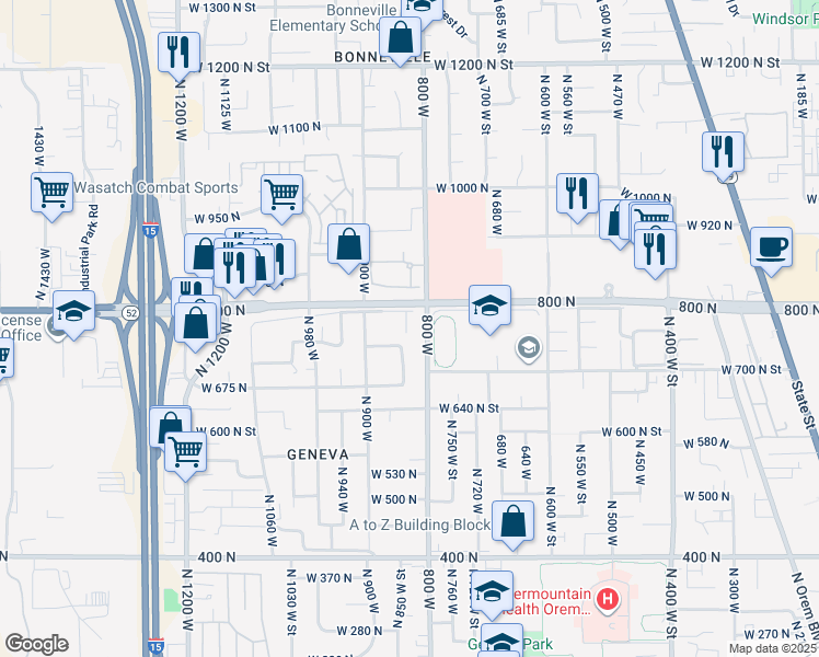 map of restaurants, bars, coffee shops, grocery stores, and more near 757 North 800 West in Orem