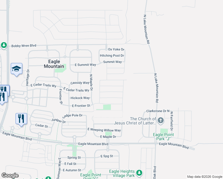 map of restaurants, bars, coffee shops, grocery stores, and more near 2344 East Surry Way in Eagle Mountain