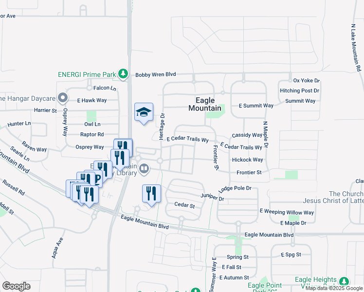 map of restaurants, bars, coffee shops, grocery stores, and more near 2 American Way in Eagle Mountain