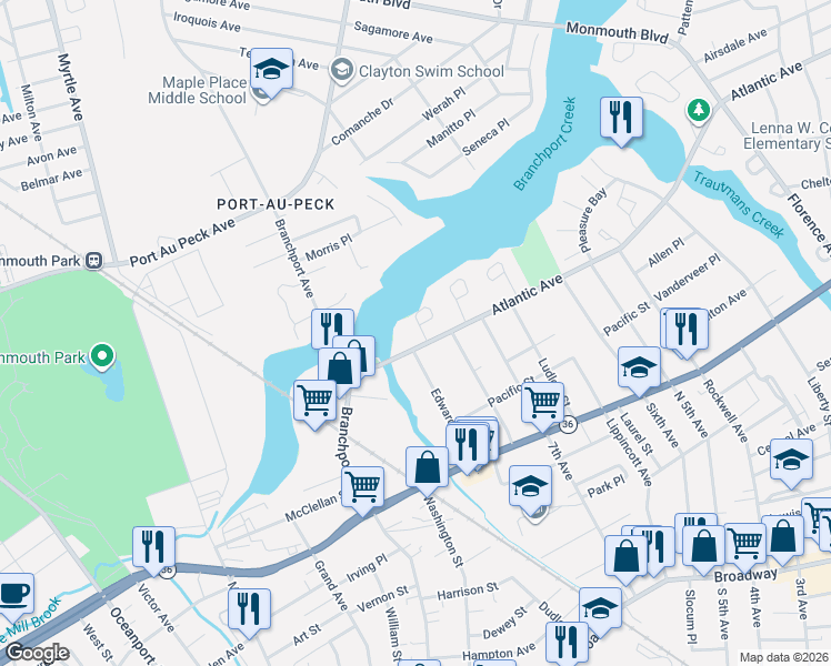 map of restaurants, bars, coffee shops, grocery stores, and more near 467 Atlantic Avenue in Long Branch