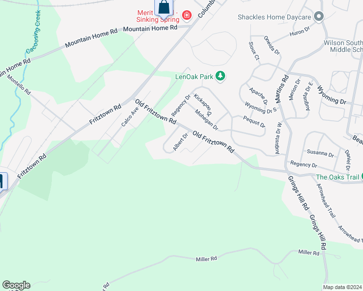 map of restaurants, bars, coffee shops, grocery stores, and more near 516 Albert Drive in Sinking Spring
