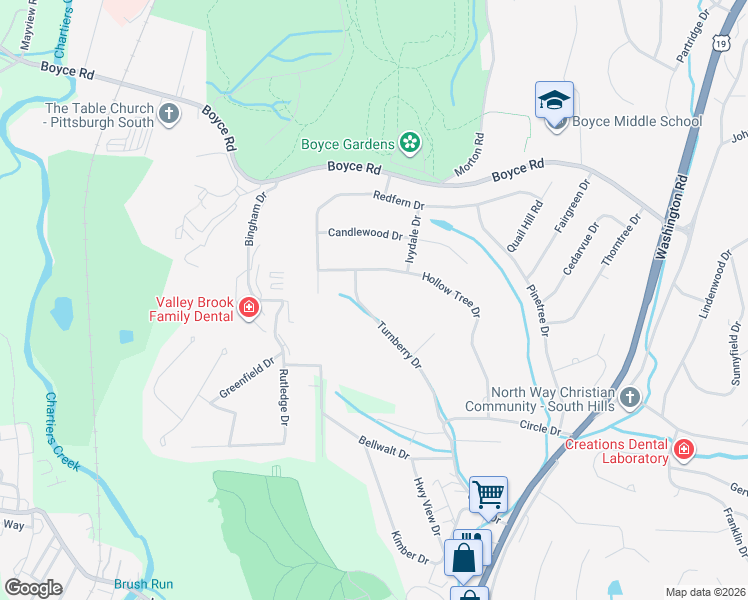 map of restaurants, bars, coffee shops, grocery stores, and more near 1241 Turnberry Drive in Pittsburgh