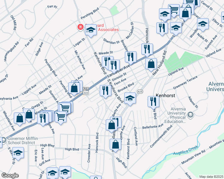map of restaurants, bars, coffee shops, grocery stores, and more near 108 South Kenhorst Boulevard in Reading