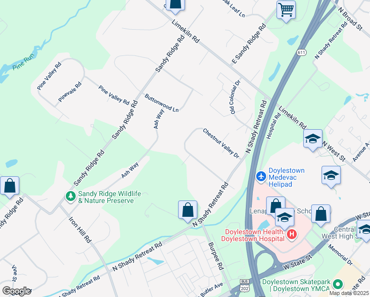 map of restaurants, bars, coffee shops, grocery stores, and more near 138 Chestnut Valley Drive in Doylestown