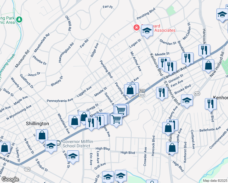 map of restaurants, bars, coffee shops, grocery stores, and more near 1617 Gregg Avenue in Reading