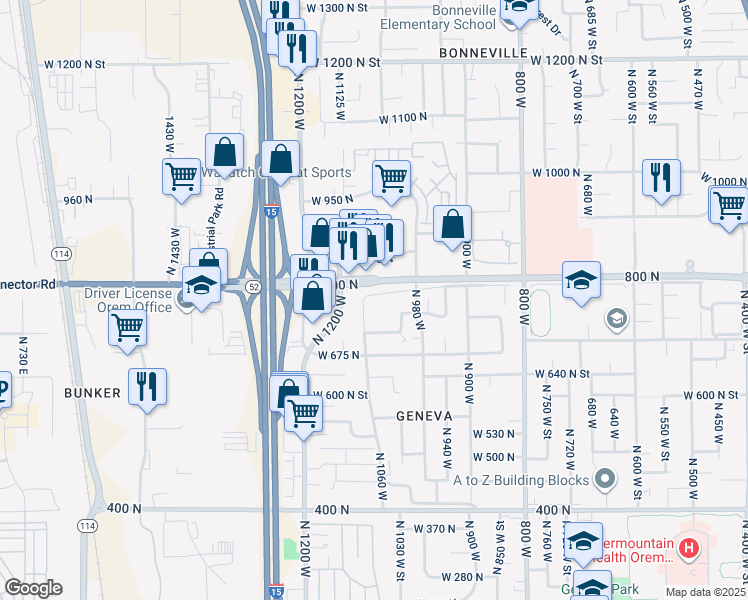 map of restaurants, bars, coffee shops, grocery stores, and more near 756 North 1060 West in Orem