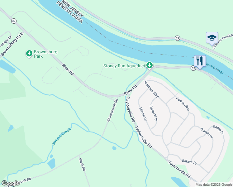 map of restaurants, bars, coffee shops, grocery stores, and more near 498 Stonybrook Road in New Hope