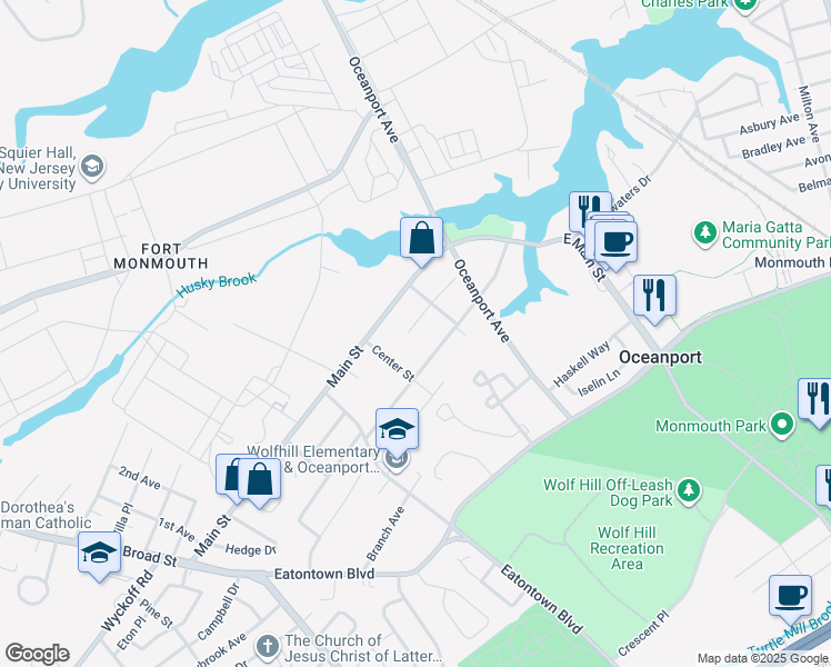 map of restaurants, bars, coffee shops, grocery stores, and more near 40 Trinity Place in Oceanport