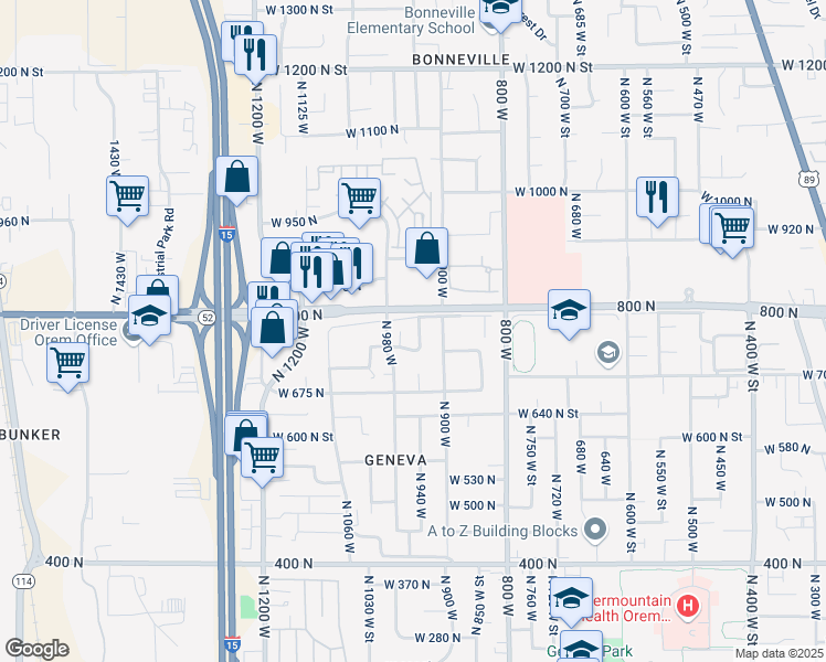 map of restaurants, bars, coffee shops, grocery stores, and more near 781 North 950 West Street in Orem