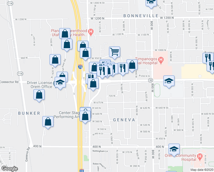 map of restaurants, bars, coffee shops, grocery stores, and more near 756 North 1060 West in Orem