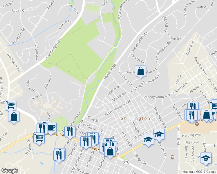 map of restaurants, bars, coffee shops, grocery stores, and more near 705 State Street in Shillington