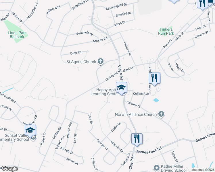 map of restaurants, bars, coffee shops, grocery stores, and more near 1591 Guffey Road in Irwin