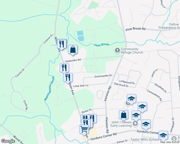 map of restaurants, bars, coffee shops, grocery stores, and more near 20 Dortmunder Drive in Manalapan Township