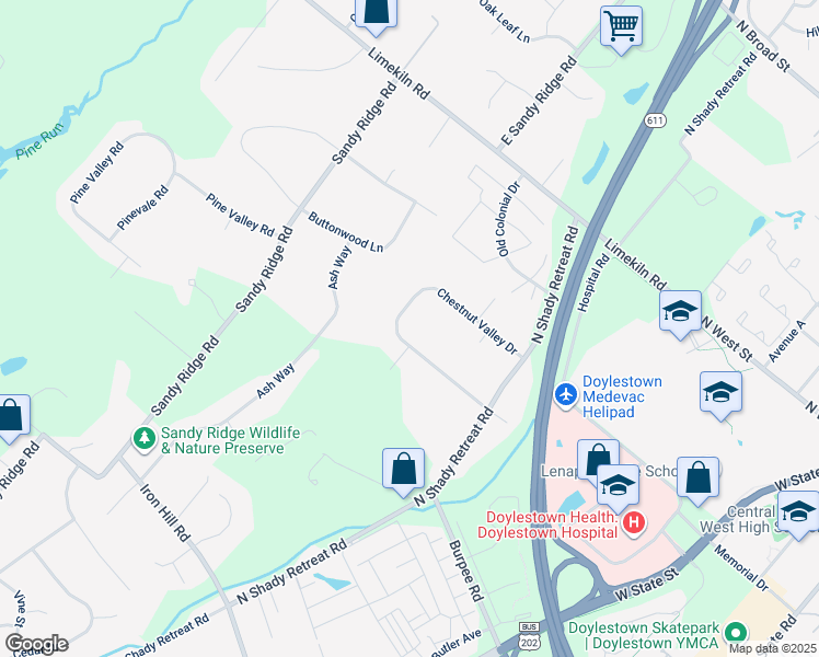map of restaurants, bars, coffee shops, grocery stores, and more near 112 Chestnut Valley Drive in Doylestown