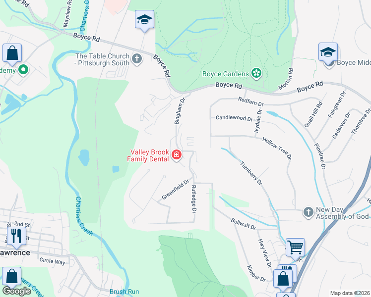 map of restaurants, bars, coffee shops, grocery stores, and more near 2760 Bingham Drive in Pittsburgh