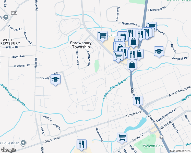 map of restaurants, bars, coffee shops, grocery stores, and more near 332 Crawford Street in Eatontown