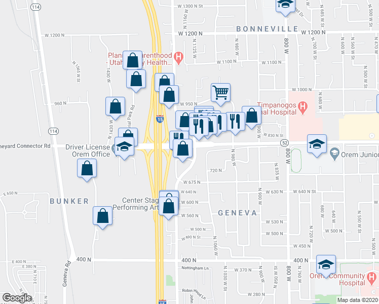 map of restaurants, bars, coffee shops, grocery stores, and more near 1207 800 North in Orem